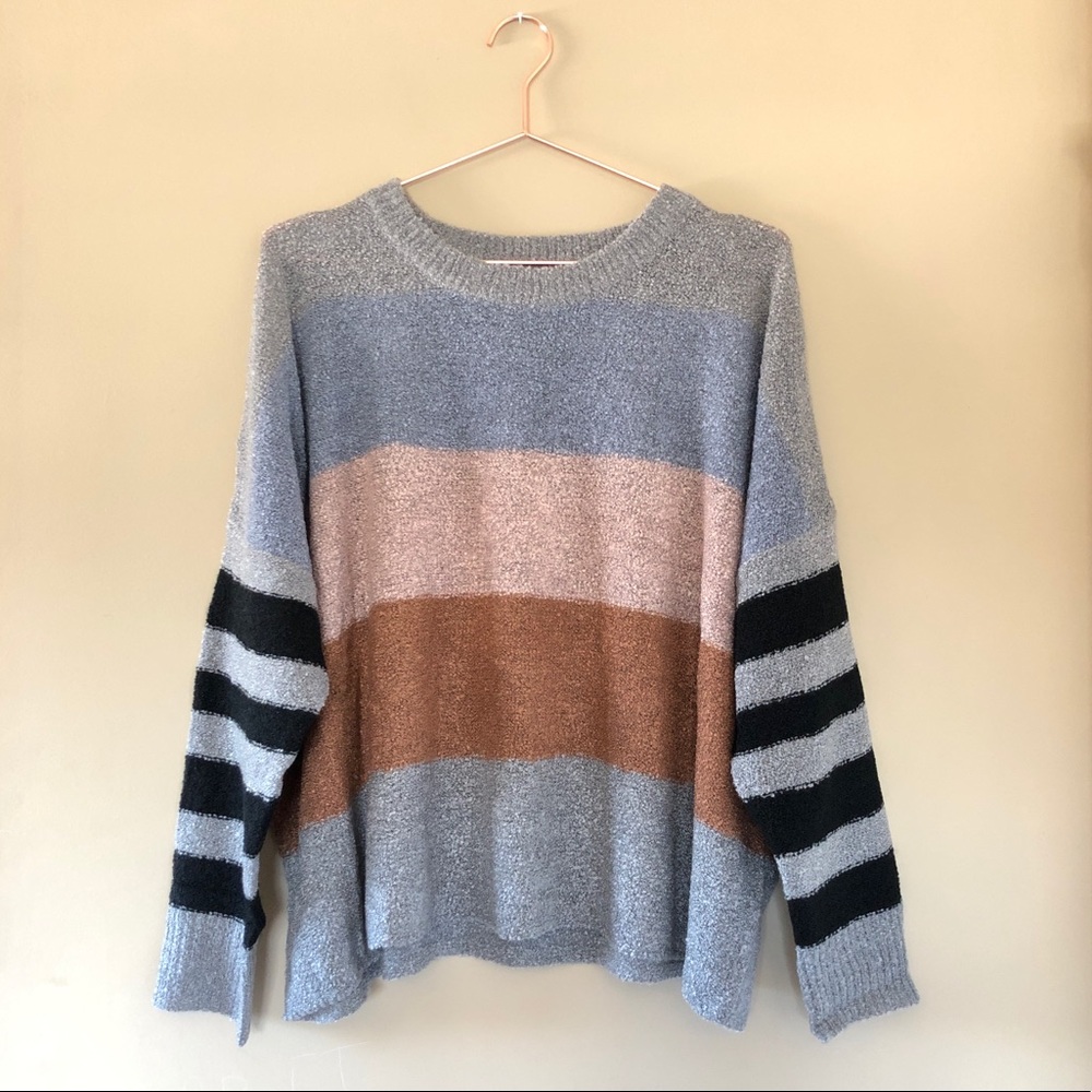 Crew neck color block stripe sweater